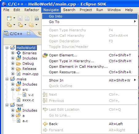 Selecting Navigate Menu
