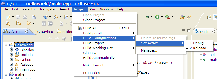 Selecting Project Menu