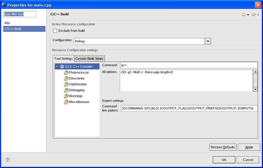 C/C++ Project Properties, Managed Make File,  Build