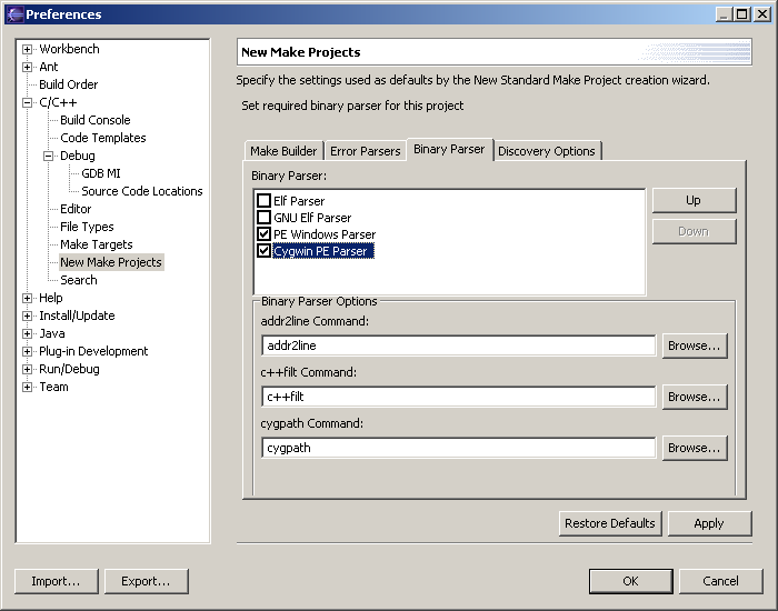 Select Binary Parser window