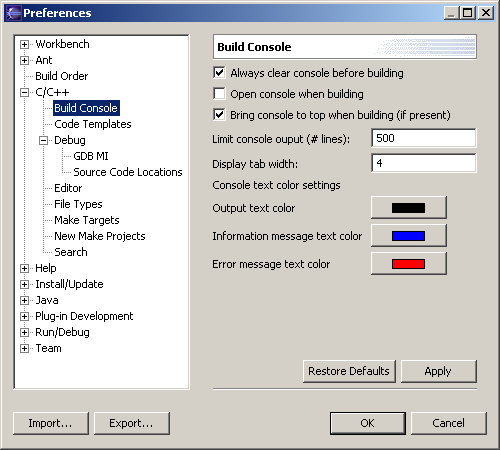 Build Console Properties