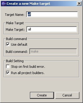 Create Make Target Window